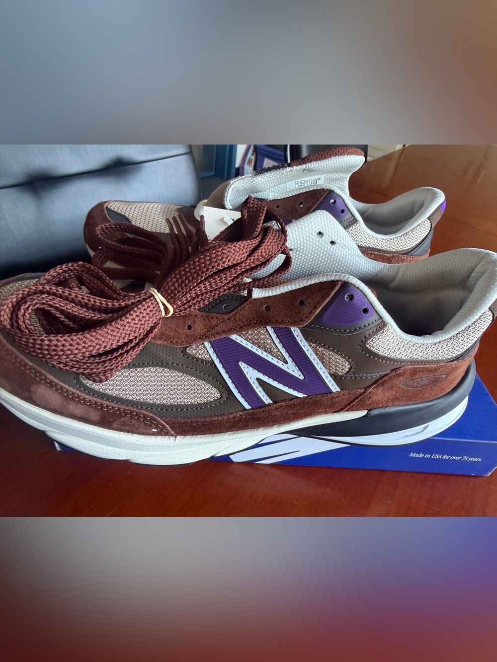 New Balance Men’s Brown & Purple Athletic Sneakers with White Accents
